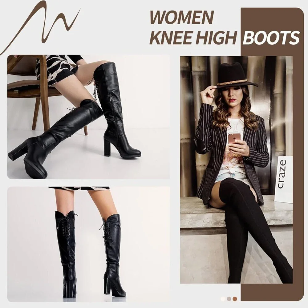 Women's Blackpu-imitation Suede Thigh High Over The Knee Rounded Toe Tall Boot